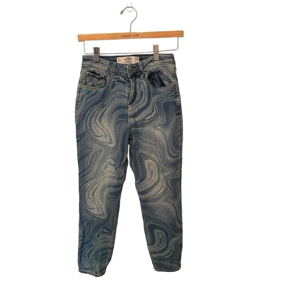 Hollister Denim Womens Size 0R Curvy High Rise Mom Jeans Swirl Pattern Stretchy